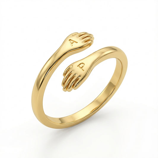 Adjustable double initial ring "Embrace"