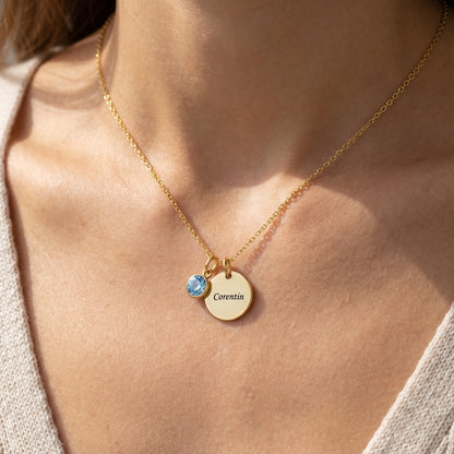 Engraved Necklace "Birthstone Disc"