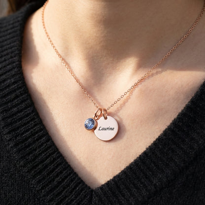 Engraved Necklace "Birthstone Disc"
