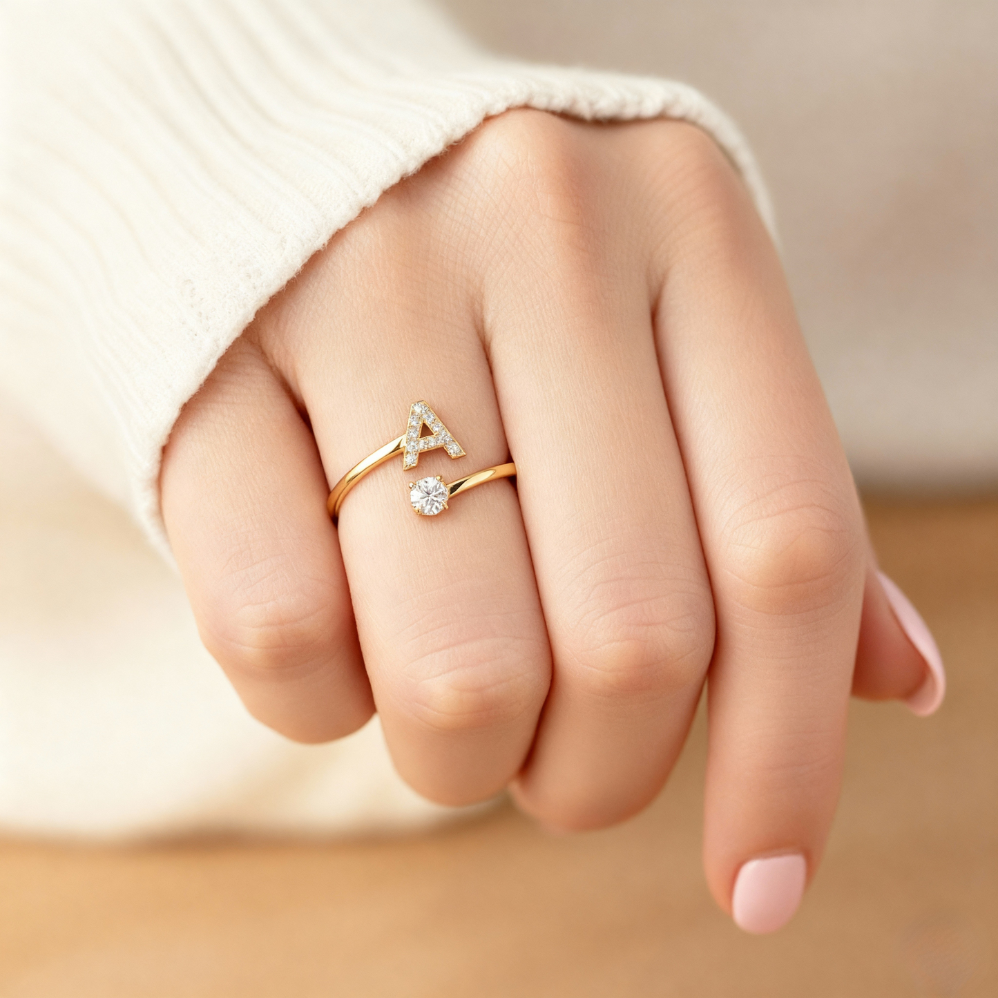 Adjustable Initial Ring "Classic" with card message & gift box