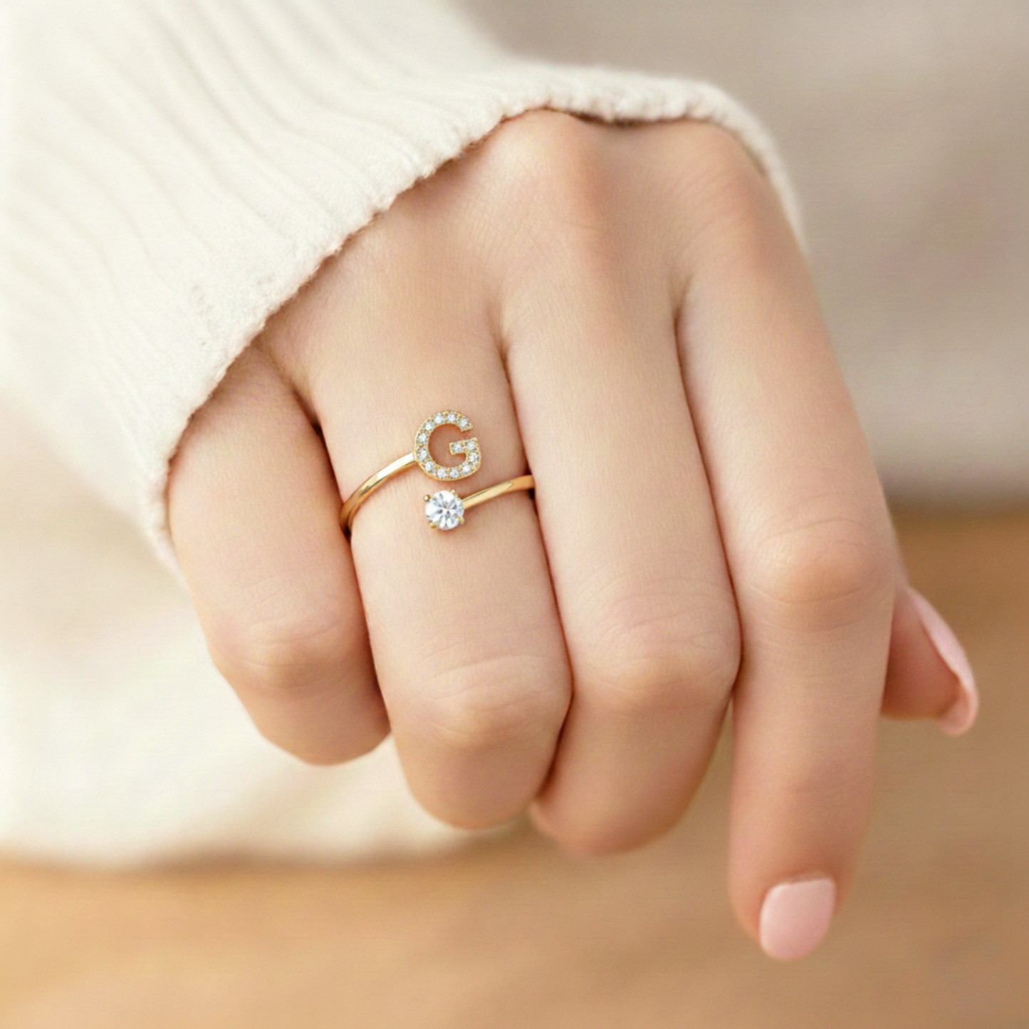Adjustable Initial Ring "Classic" with card message & gift box
