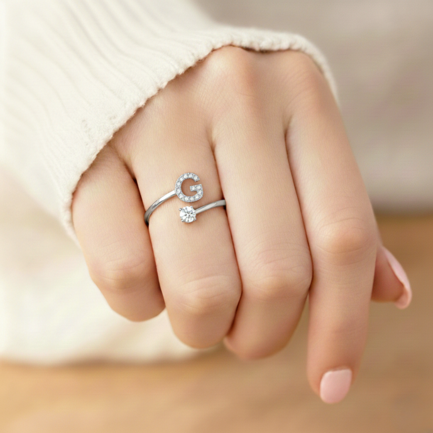 Adjustable Initial Ring "Classic" with card message & gift box