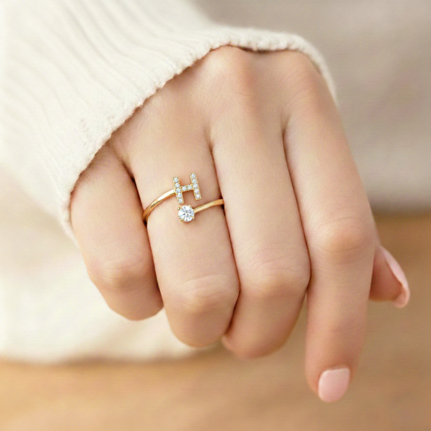 Adjustable Initial Ring "Classic" with card message & gift box