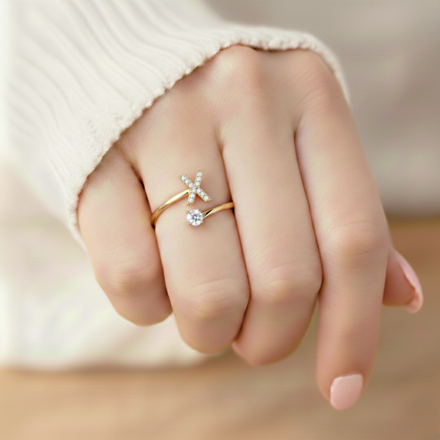 Adjustable Initial Ring "Classic" with card message & gift box