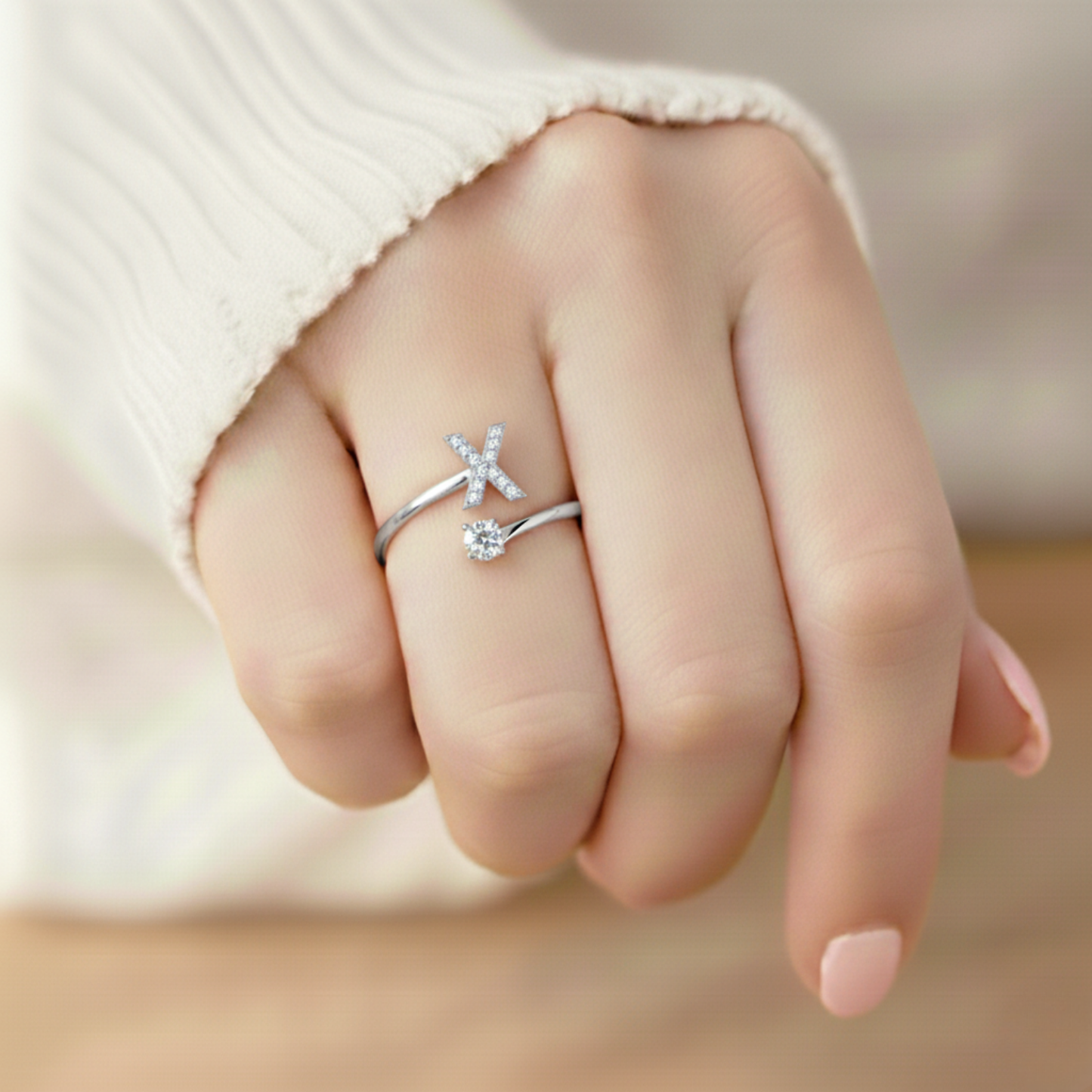 Adjustable Initial Ring "Classic" with card message & gift box