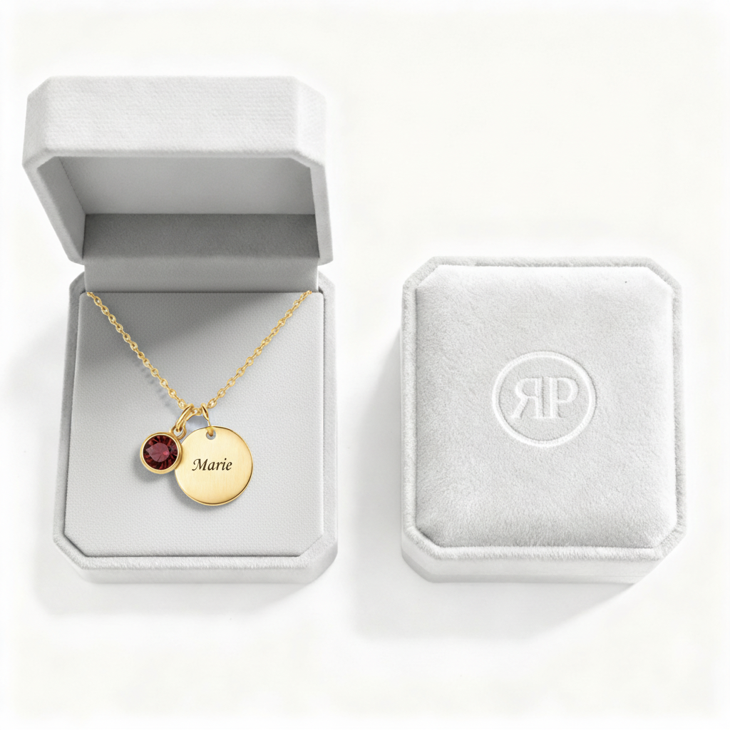 Engraved Necklace "Birthstone Disc"